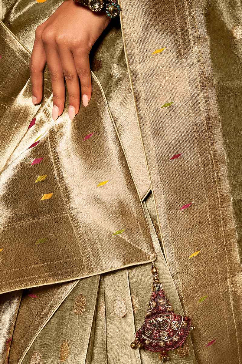 Adorable Pista Paithani Silk Saree With Ideal Blouse Piece