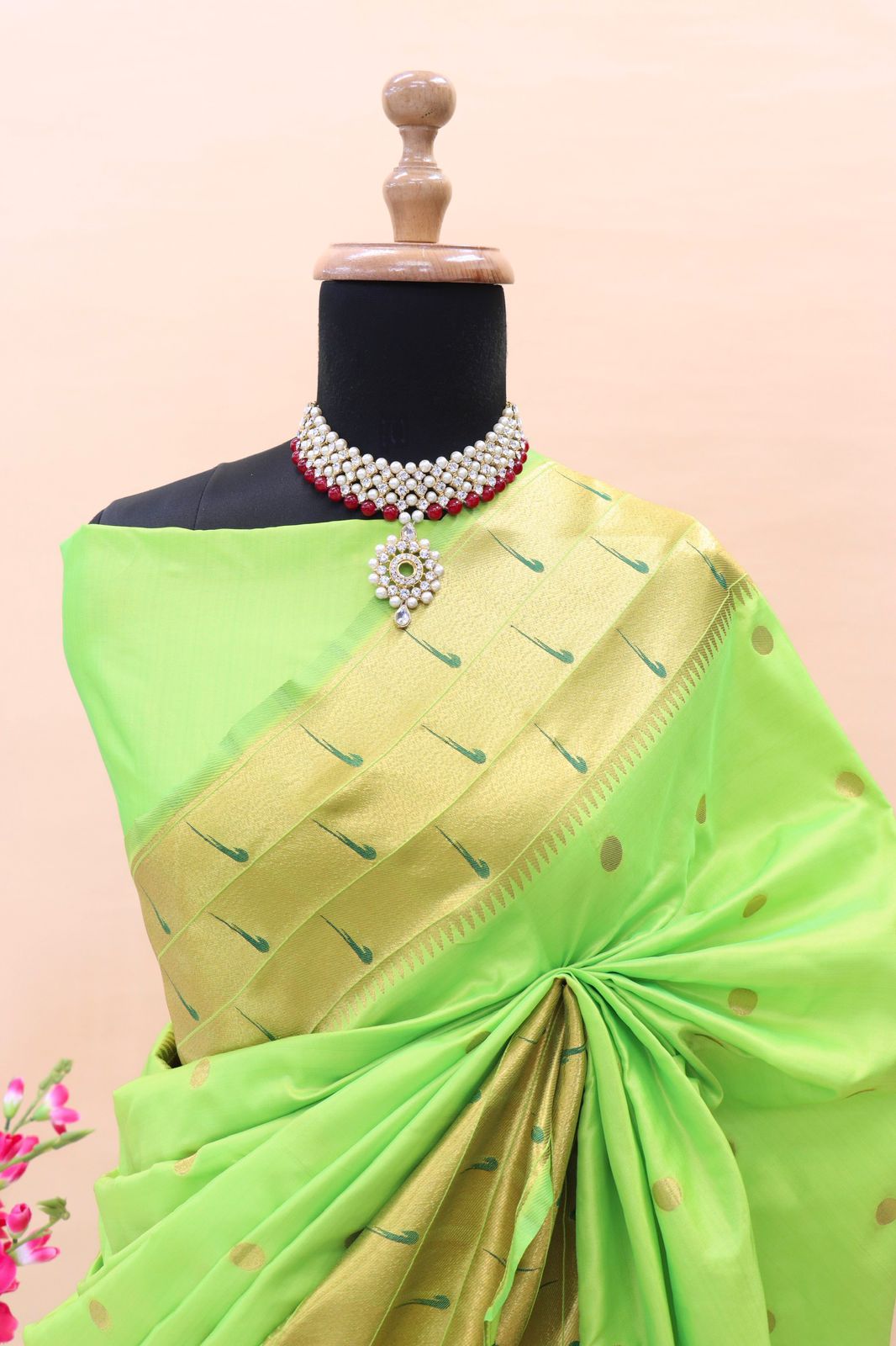 Assemblage Parrot Paithani Silk Saree With Redolent Blouse Piece - Surats Fabric