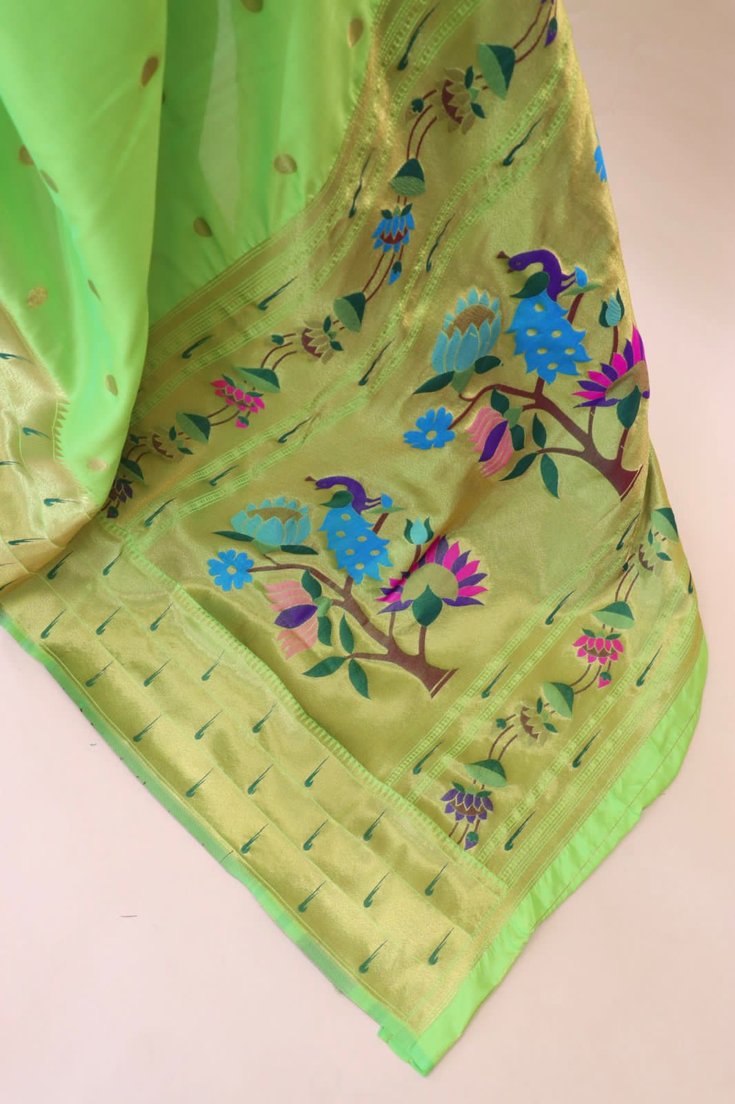 Assemblage Parrot Paithani Silk Saree With Redolent Blouse Piece - Surats Fabric