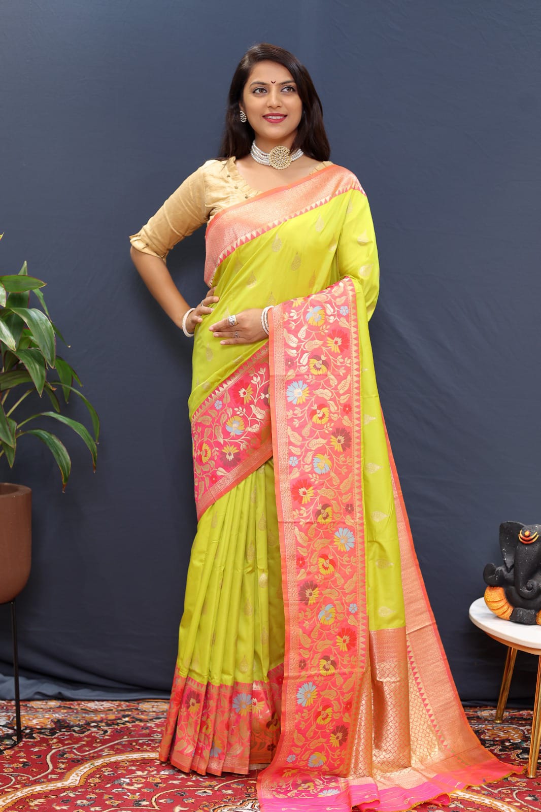 Appealing Yellow Paithani Silk Saree With Scintillating Blouse Piece - Surats Fabric