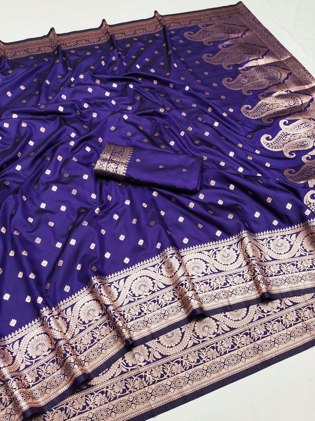 Beleaguer Royal Purple Soft Banarasi Silk Saree With Mesmerising Blouse Piece - Surats Fabric