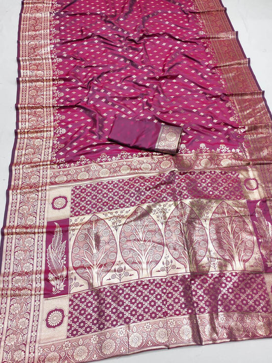 Artistic Pink Soft Banarasi Silk Saree With Elegant Blouse Piece - Surats Fabric