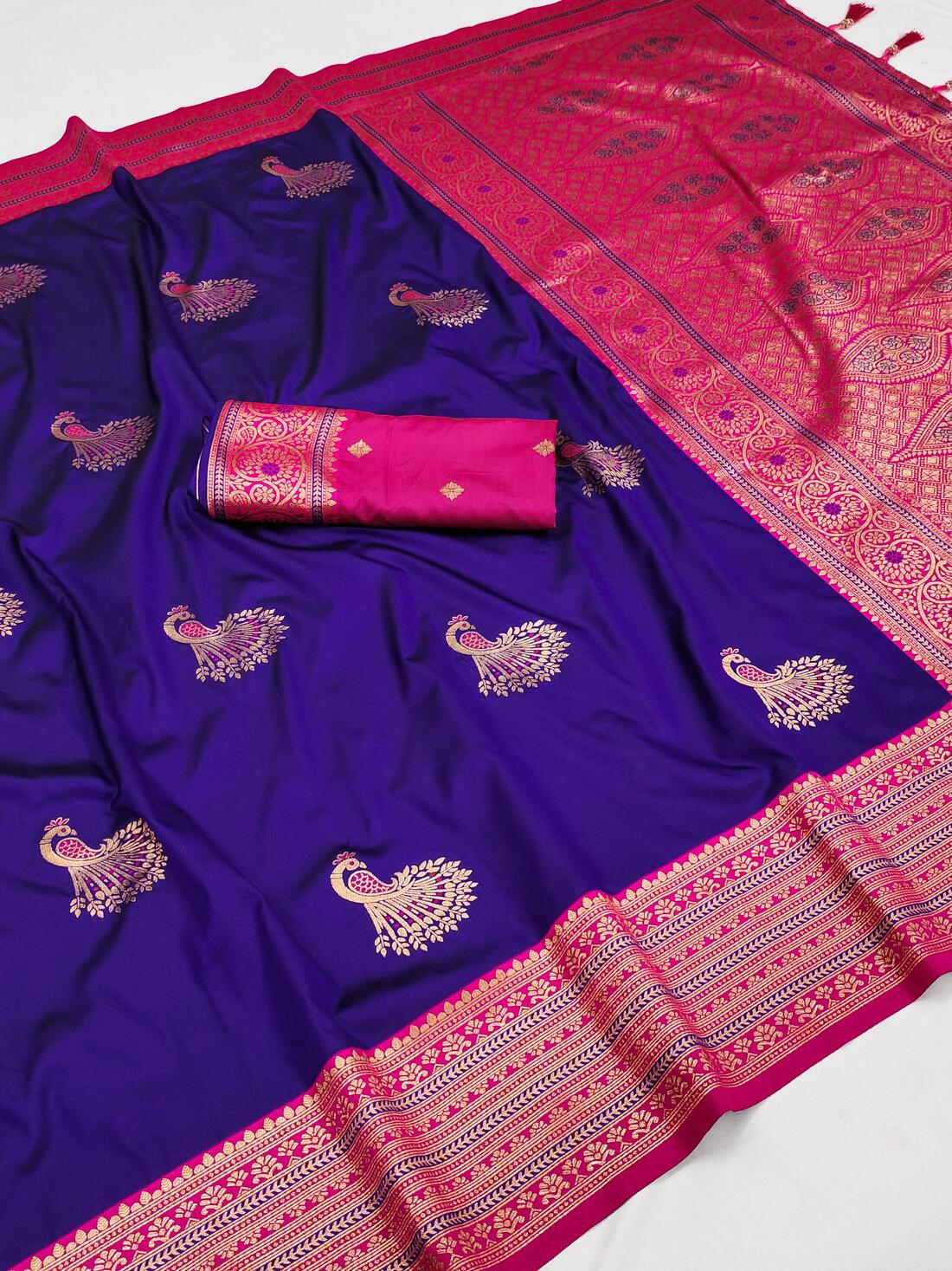 Attractive Royal Blue Paithani Silk Saree With Tempting Blouse Piece - Surats Fabric