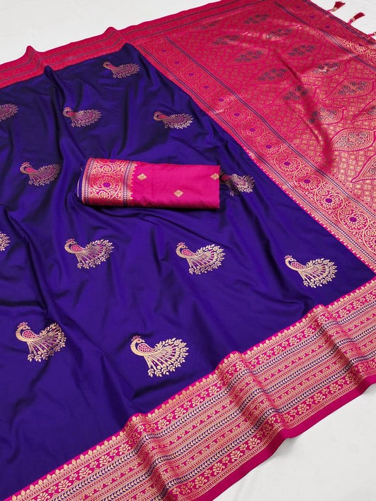 Attractive Royal Blue Paithani Silk Saree With Tempting Blouse Piece - Surats Fabric