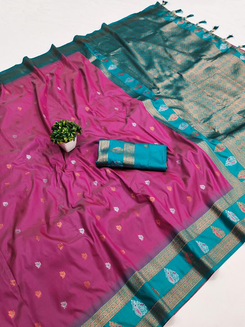 Blooming Dark Pink Soft Banarasi Silk Saree With Ravishing Blouse Piece - Surats Fabric