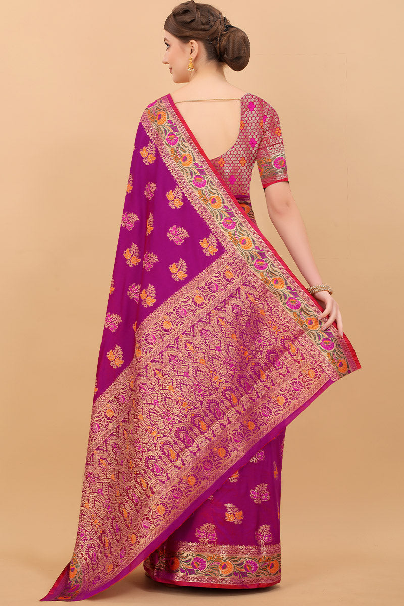 Appealing Purple Soft Banarasi Silk Saree With Exceptional Blouse Piece - Surats Fabric