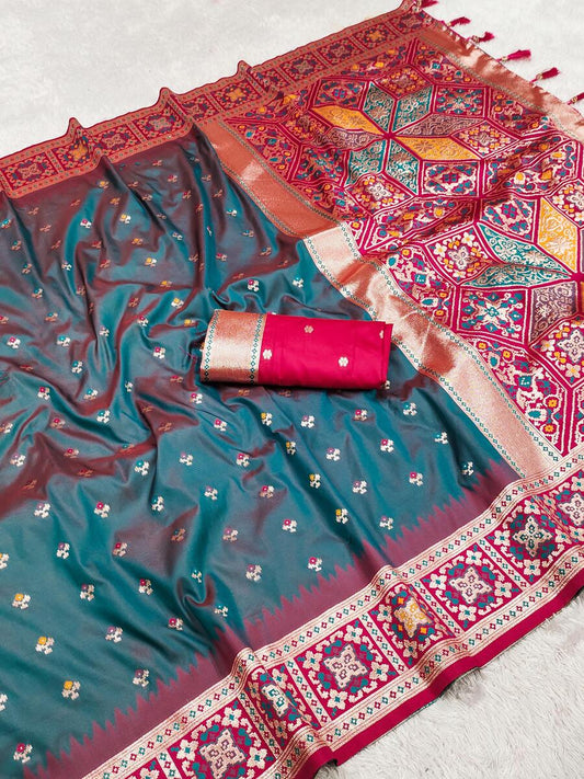 Arresting Grey Soft Banarasi Silk Saree With Staring dBlouse Piece - Surats Fabric