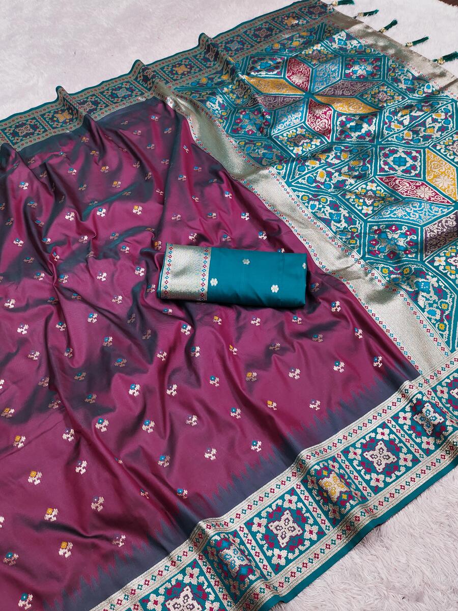 Brood Wine Soft Banarasi Silk Saree With Opulent Blouse Piece - Surats Fabric