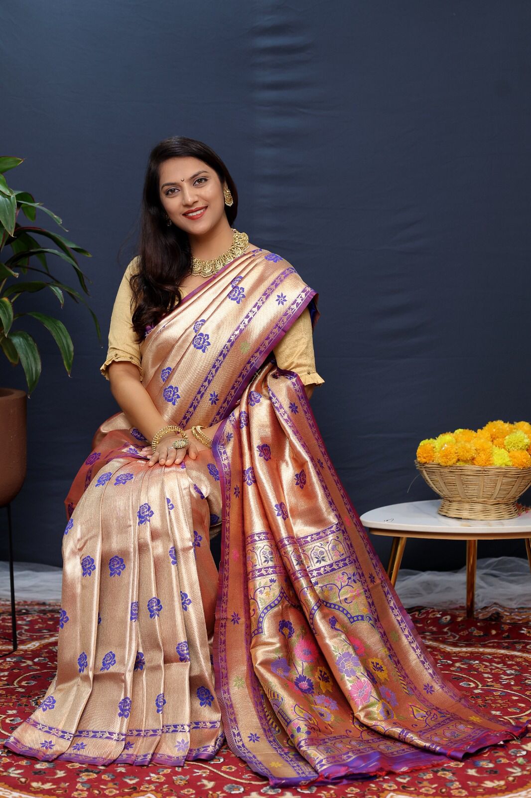 Brood Purple Paithani Silk Saree With Mellifluous Blouse Piece - Surats Fabric