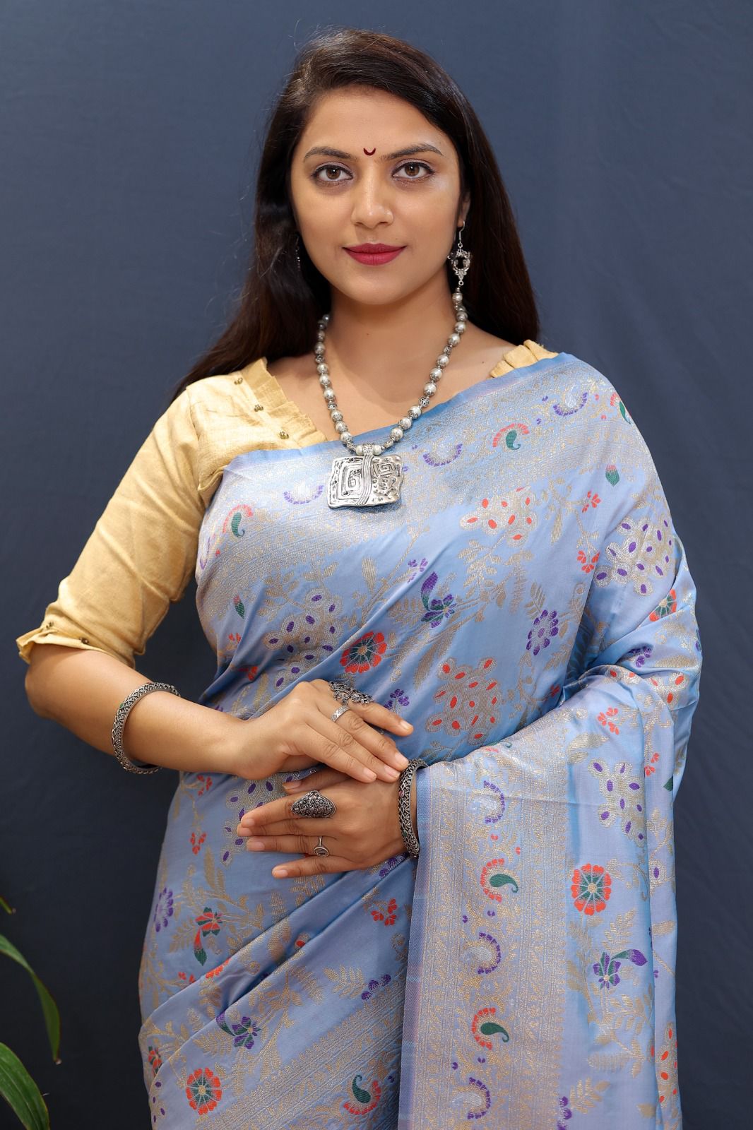 Bewitching Grey Soft Banarasi Silk Saree With Cynosure Blouse Piece - Surats Fabric
