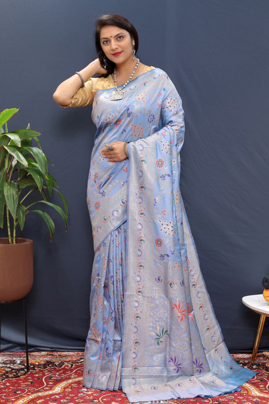 Bewitching Grey Soft Banarasi Silk Saree With Cynosure Blouse Piece - Surats Fabric