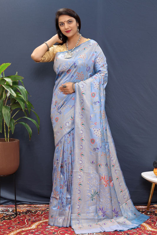 Bewitching Grey Soft Banarasi Silk Saree With Cynosure Blouse Piece - Surats Fabric