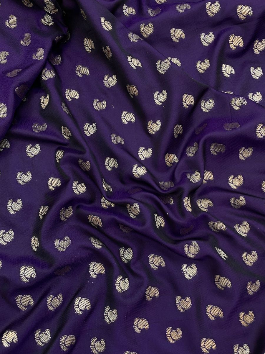 Assemblage Purple Banarasi Satin Silk Saree With Embrocation Blouse - Surats Fabric