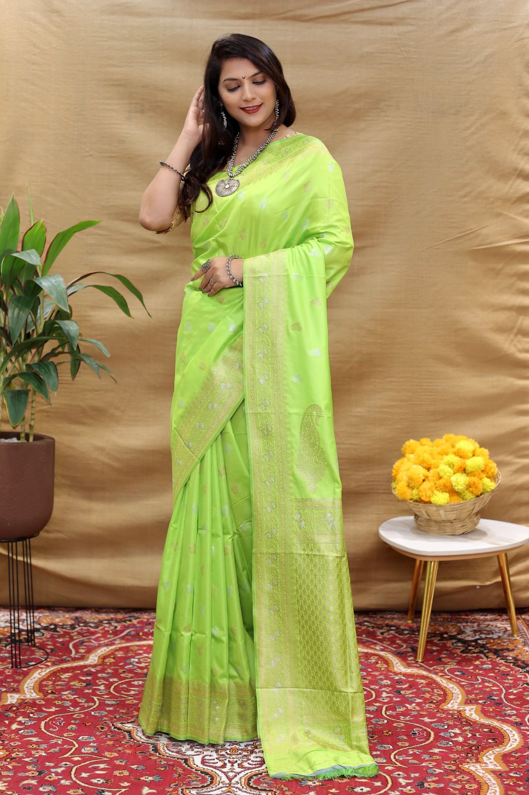 Blissful Parrot Soft Banarasi Silk Saree With Angelic Blouse Piece - Surats Fabric