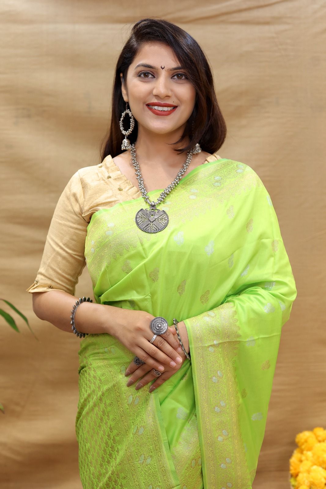 Blissful Parrot Soft Banarasi Silk Saree With Angelic Blouse Piece - Surats Fabric