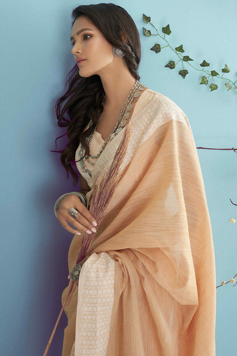 Blooming Dark Beige Lucknowi Silk Saree With Sensational Blouse Piece - Surats Fabric
