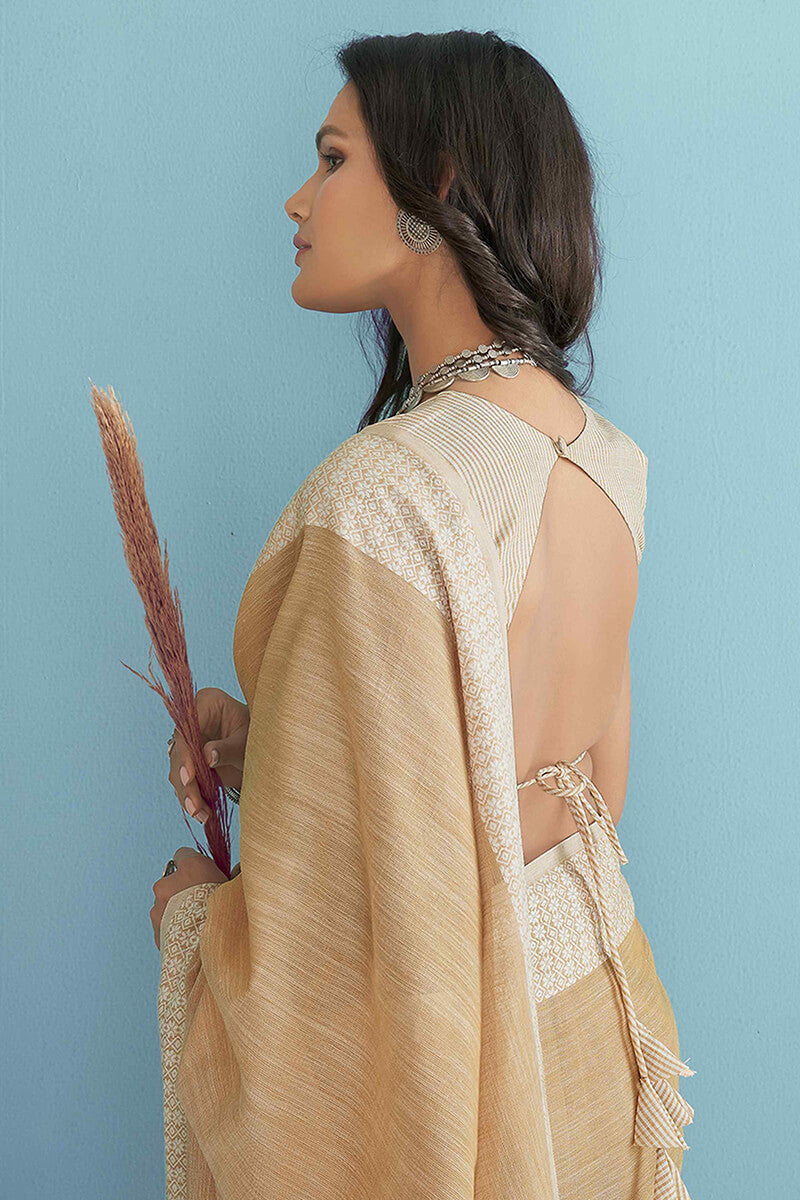 Blooming Dark Beige Lucknowi Silk Saree With Sensational Blouse Piece - Surats Fabric