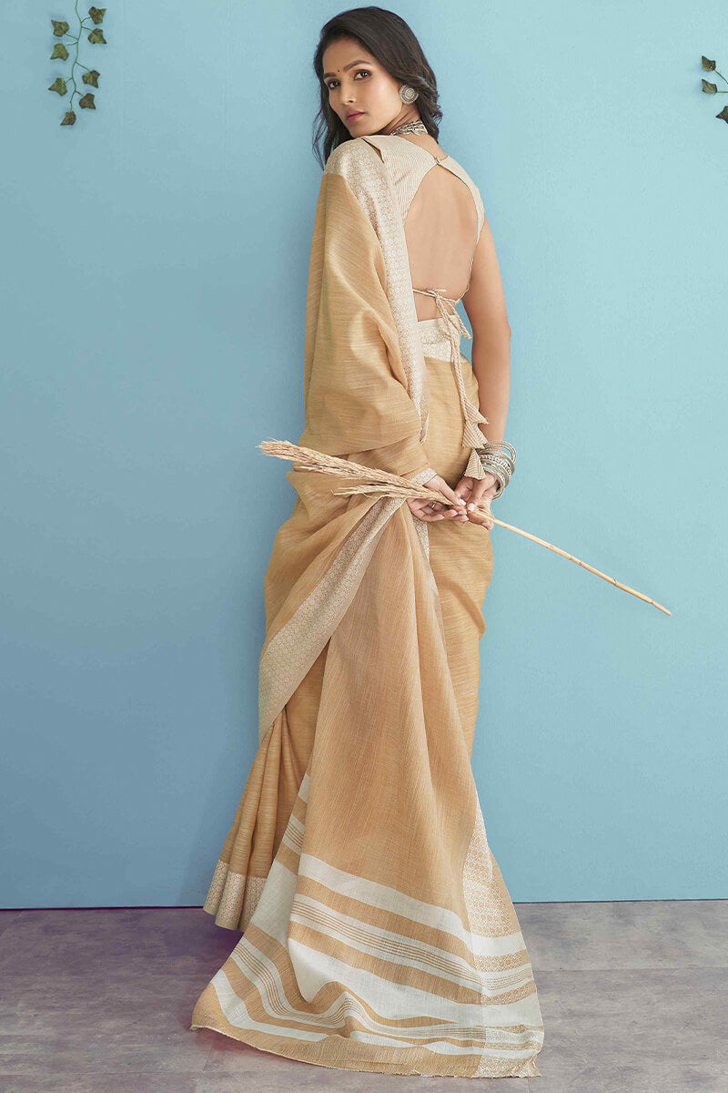 Blooming Dark Beige Lucknowi Silk Saree With Sensational Blouse Piece - Surats Fabric
