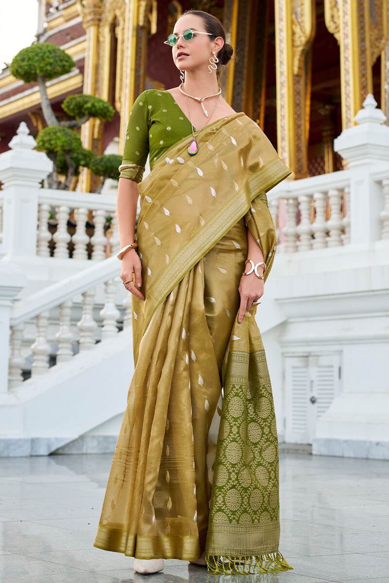 Arresting Green Soft Banarasi Silk Saree With Prettiest Blouse Piece - Surats Fabric