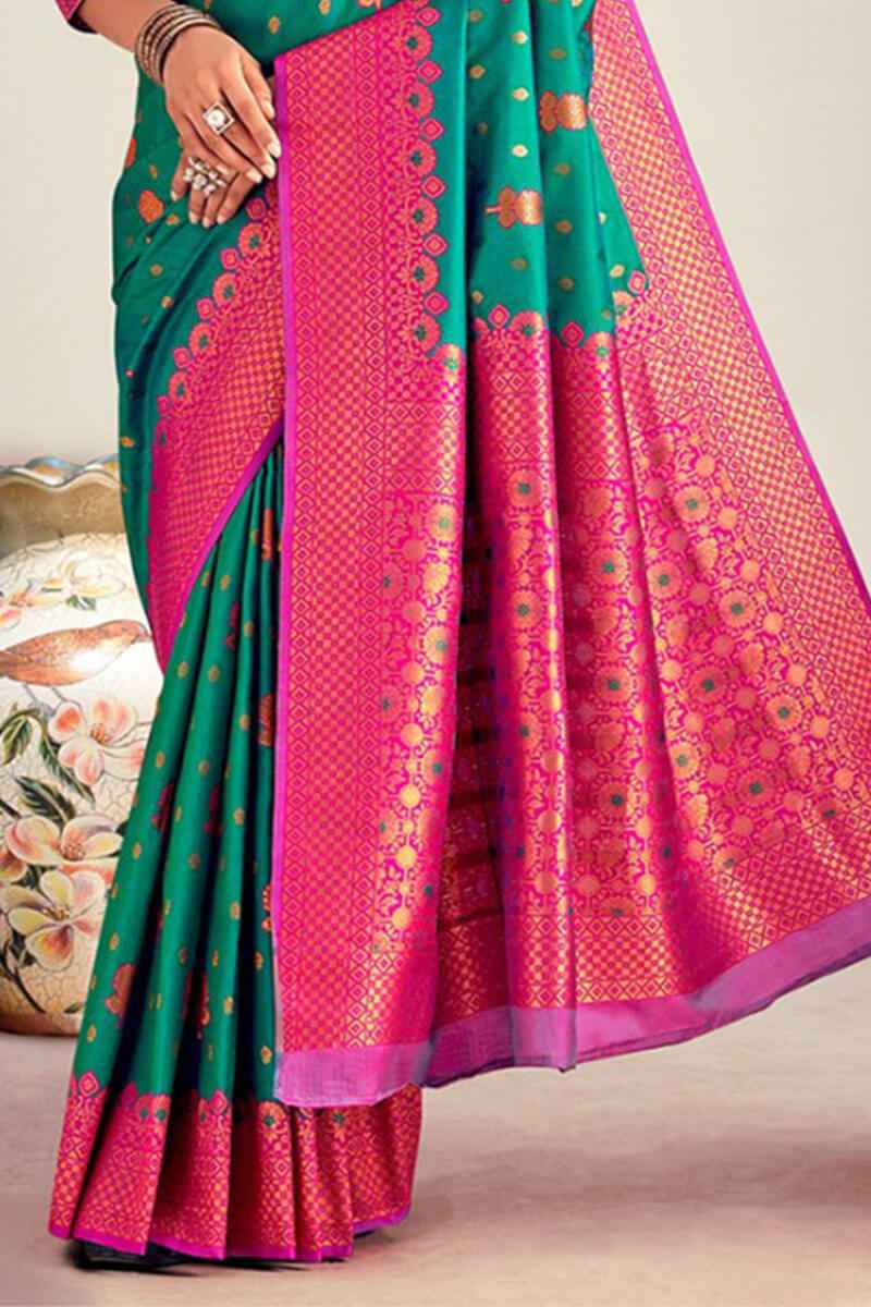 Amazing Rama Soft Banarasi Silk Saree With Sizzling Blouse Piece