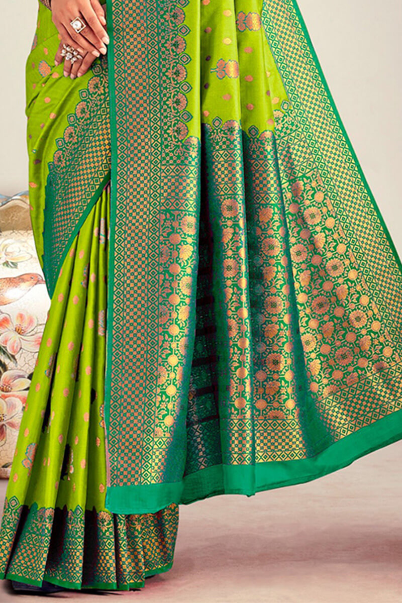 Capricious Parrot Soft Banarasi Silk Saree With Beautiful Blouse Piece - Surats Fabric