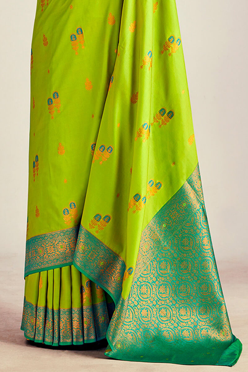 Beauteous Parrot Soft Banarasi Silk Saree With Moiety Blouse Piece - Surats Fabric