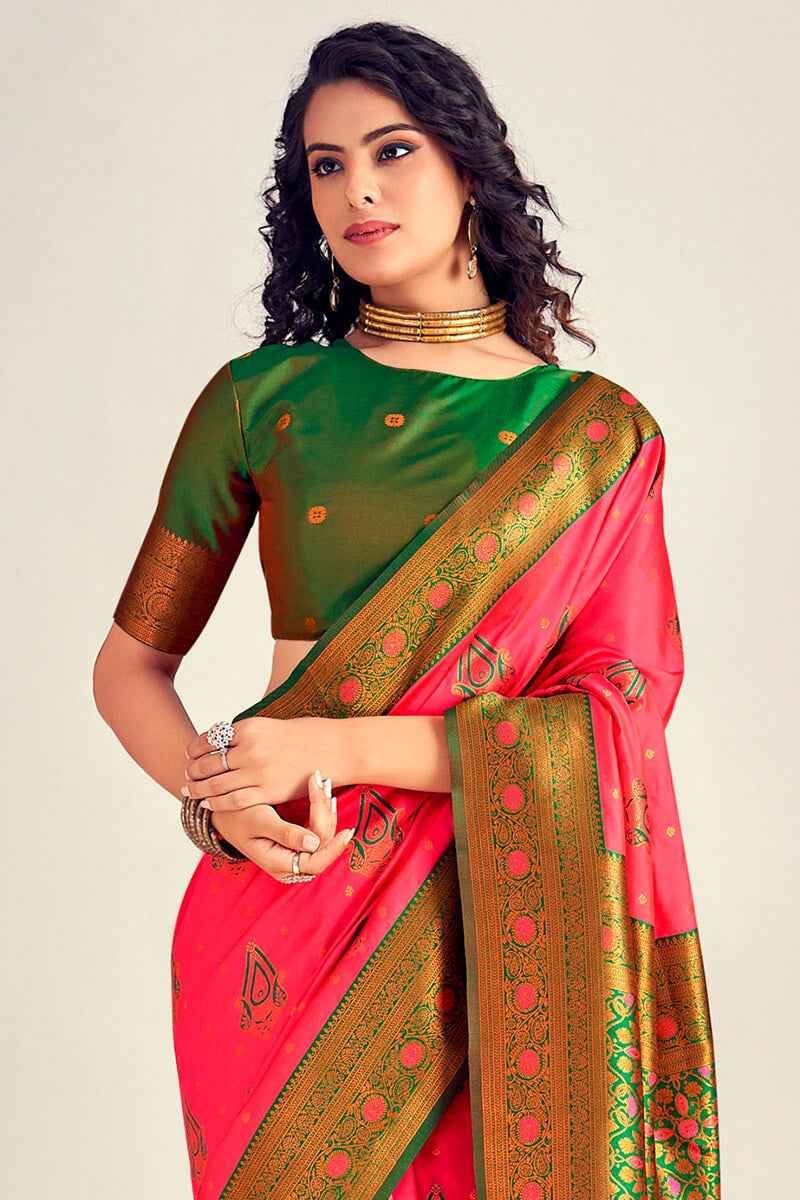 Adoring Pink Soft Banarasi Silk Saree With Beleaguer Blouse Piece