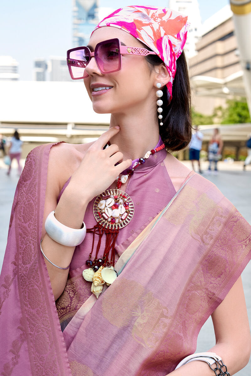 Beauteous Lavender Digital Printed Soft Silk Saree With Assemblage Blouse Piece - Surats Fabric