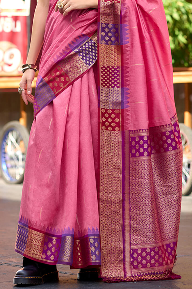 Blissful Pink Soft Banarasi Silk Saree With Dalliance Blouse Piece - Surats Fabric