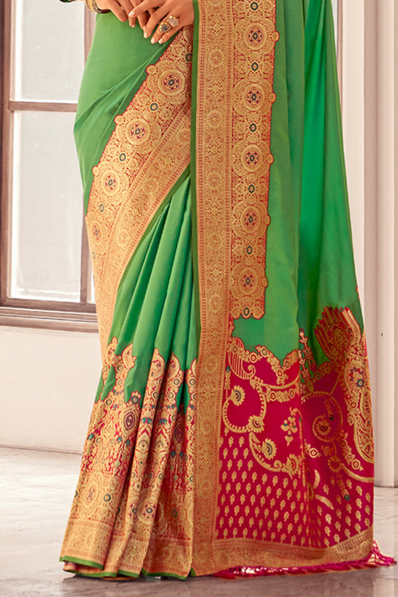 Capricious Sea Green Soft Banarasi Silk Saree With Invaluable Blouse Piece - Surats Fabric