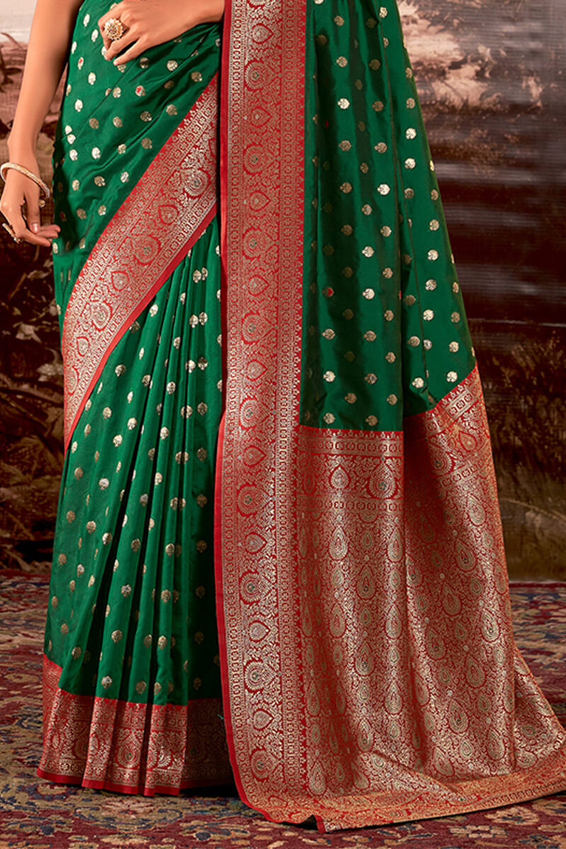 Blissful Dark Green Soft Banarasi Silk Saree With Inspiring Blouse Piece - Surats Fabric