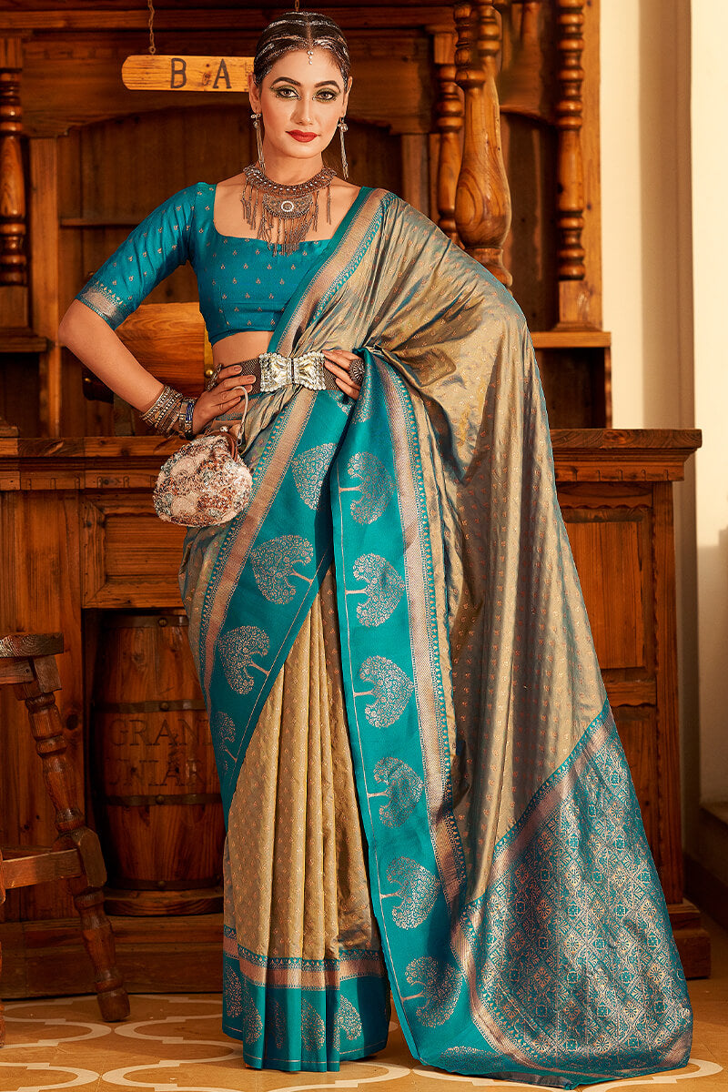 Blissful Dark Beige Soft Banarasi Silk Saree With Stunner Blouse Piece - Surats Fabric