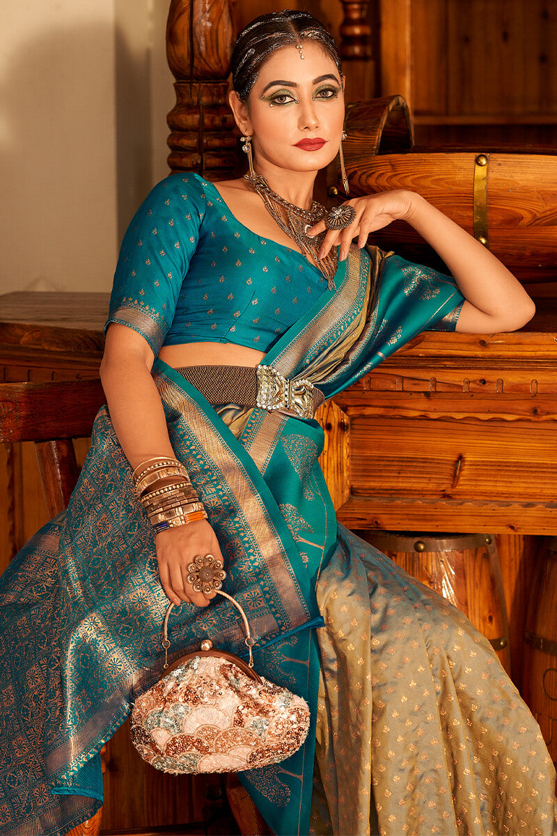 Blissful Dark Beige Soft Banarasi Silk Saree With Stunner Blouse Piece - Surats Fabric