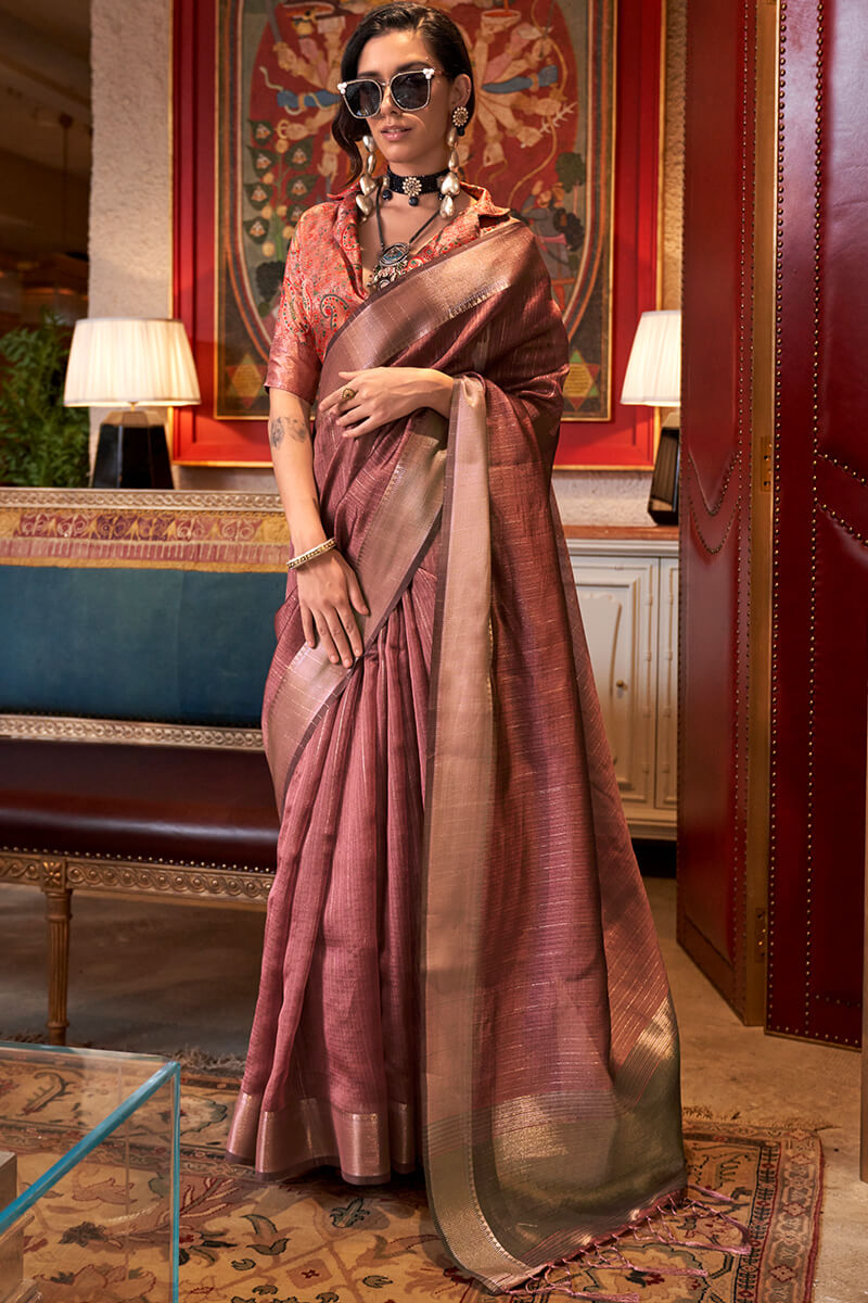 Beguiling Brown Soft Banarasi Silk Saree With Scrupulous Blouse Piece - Surats Fabric