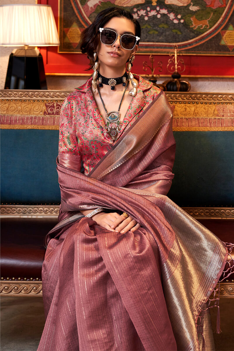 Beguiling Brown Soft Banarasi Silk Saree With Scrupulous Blouse Piece - Surats Fabric