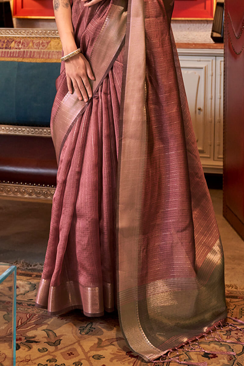 Beguiling Brown Soft Banarasi Silk Saree With Scrupulous Blouse Piece - Surats Fabric