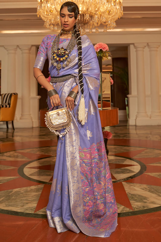 Appealing Lavender Pashmina saree With Ravishing Blouse Piece - Surats Fabric