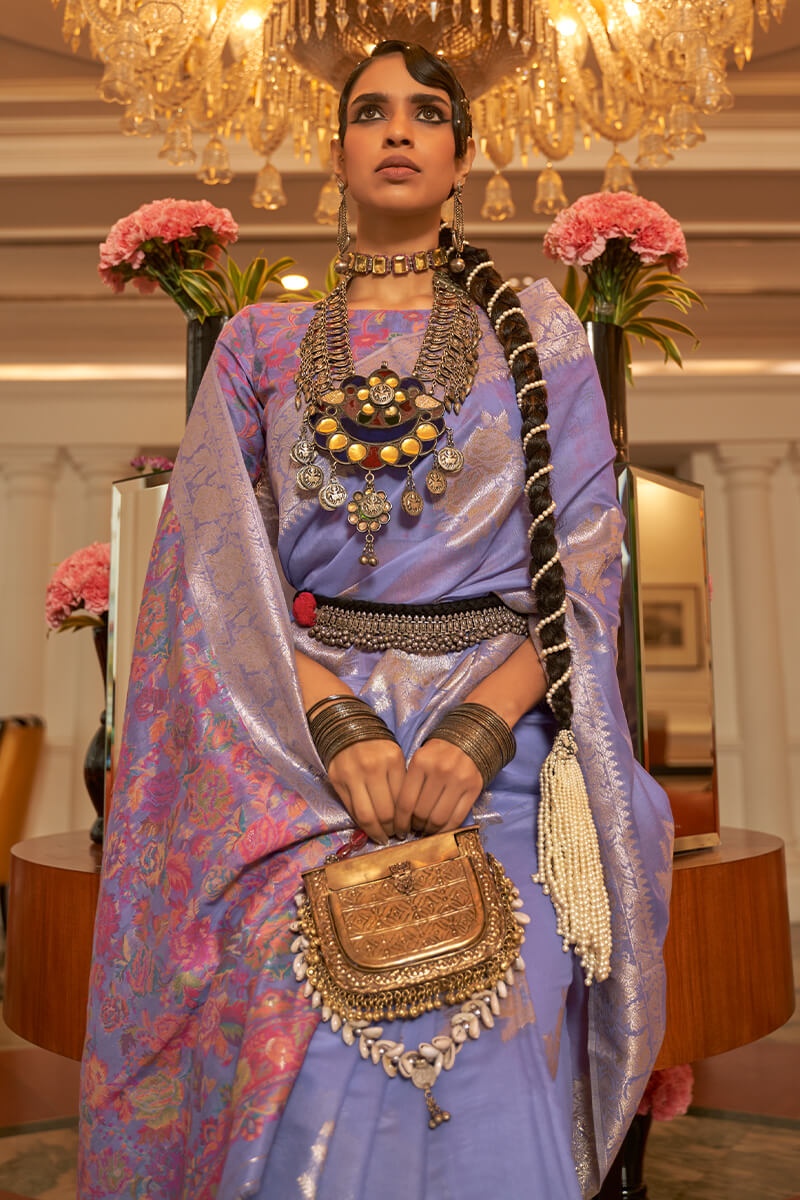 Appealing Lavender Pashmina saree With Ravishing Blouse Piece - Surats Fabric