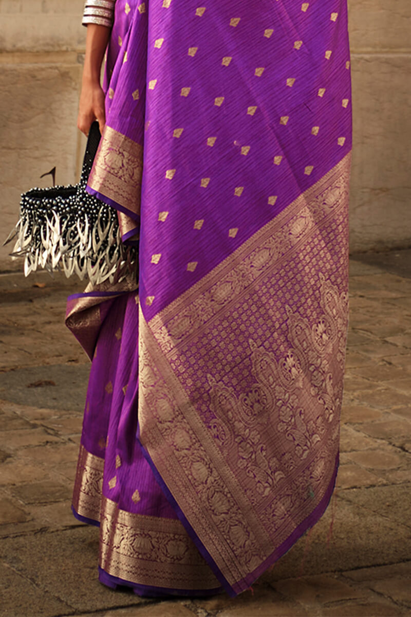 Beleaguer Purple Soft Banarasi Silk Saree With Whimsical Blouse Piece - Surats Fabric