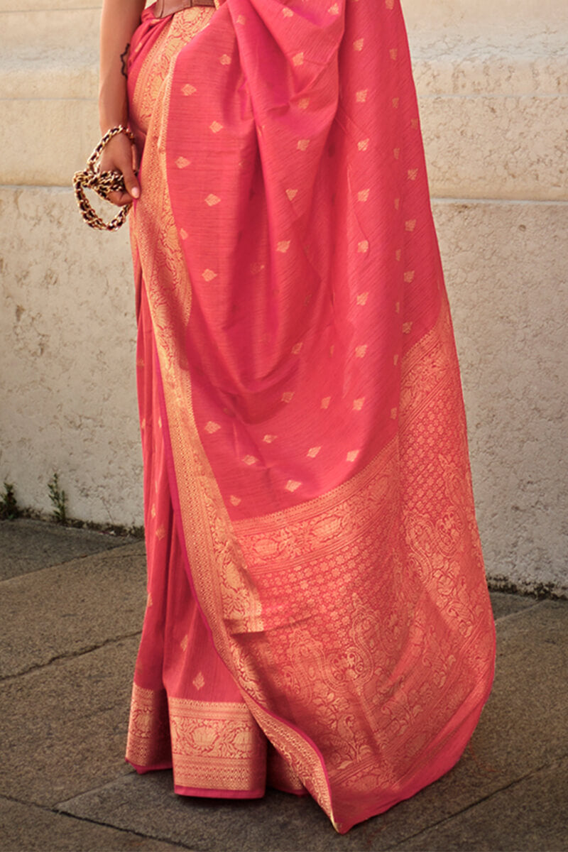 Capricious Pink Soft Banarasi Silk Saree With Seraphic Blouse Piece - Surats Fabric