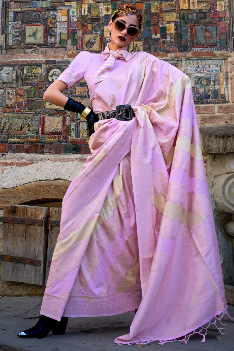 Capricious Lavender Soft Banarasi Silk Saree With Precious Blouse Piece - Surats Fabric