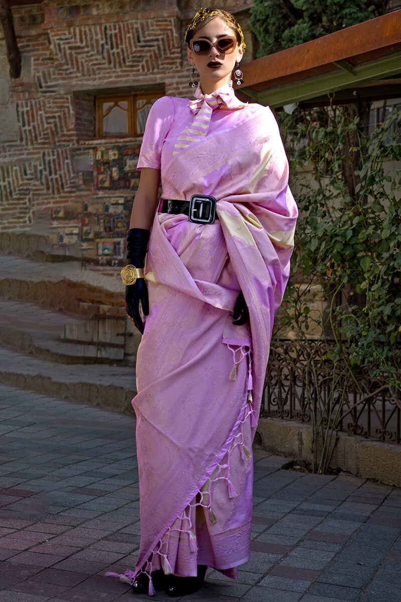Capricious Lavender Soft Banarasi Silk Saree With Precious Blouse Piece - Surats Fabric