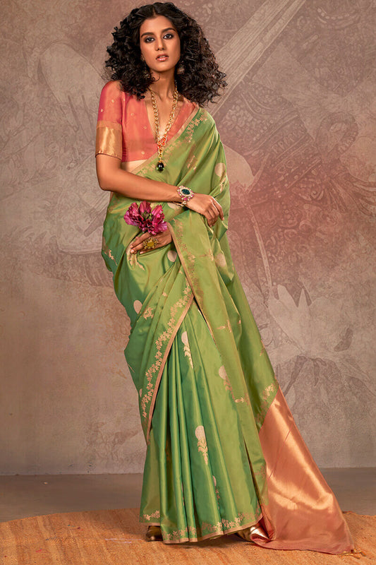 Beleaguer Green Two Tone Soft Banarasi Silk Saree With Resonant Blouse - Surats Fabric
