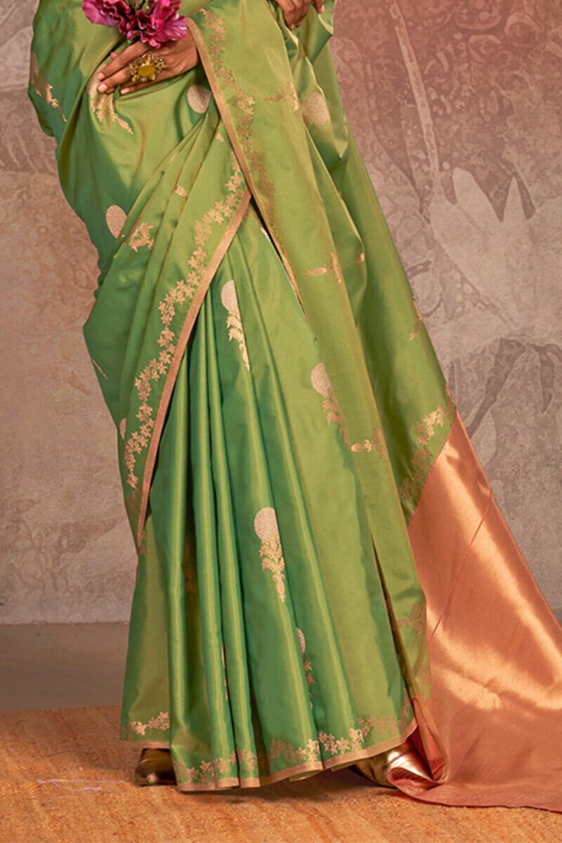 Beleaguer Green Two Tone Soft Banarasi Silk Saree With Resonant Blouse - Surats Fabric