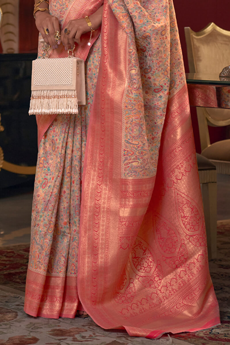 Attractive Beige Pashmina saree With Outstanding Blouse Piece - Surats Fabric