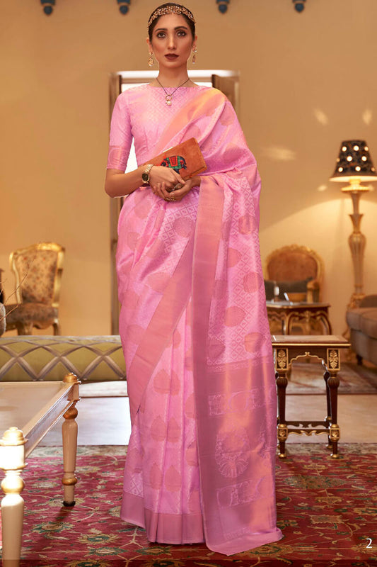 Beauteous Pink Soft Banarasi Silk Saree With Cynosure Blouse Piece - Surats Fabric