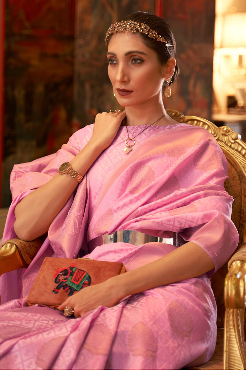 Beauteous Pink Soft Banarasi Silk Saree With Cynosure Blouse Piece - Surats Fabric