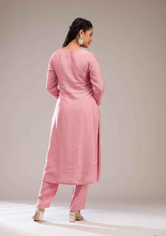 Baby Pink Gotapatti Semi Crepe Readymade Salwar Suit