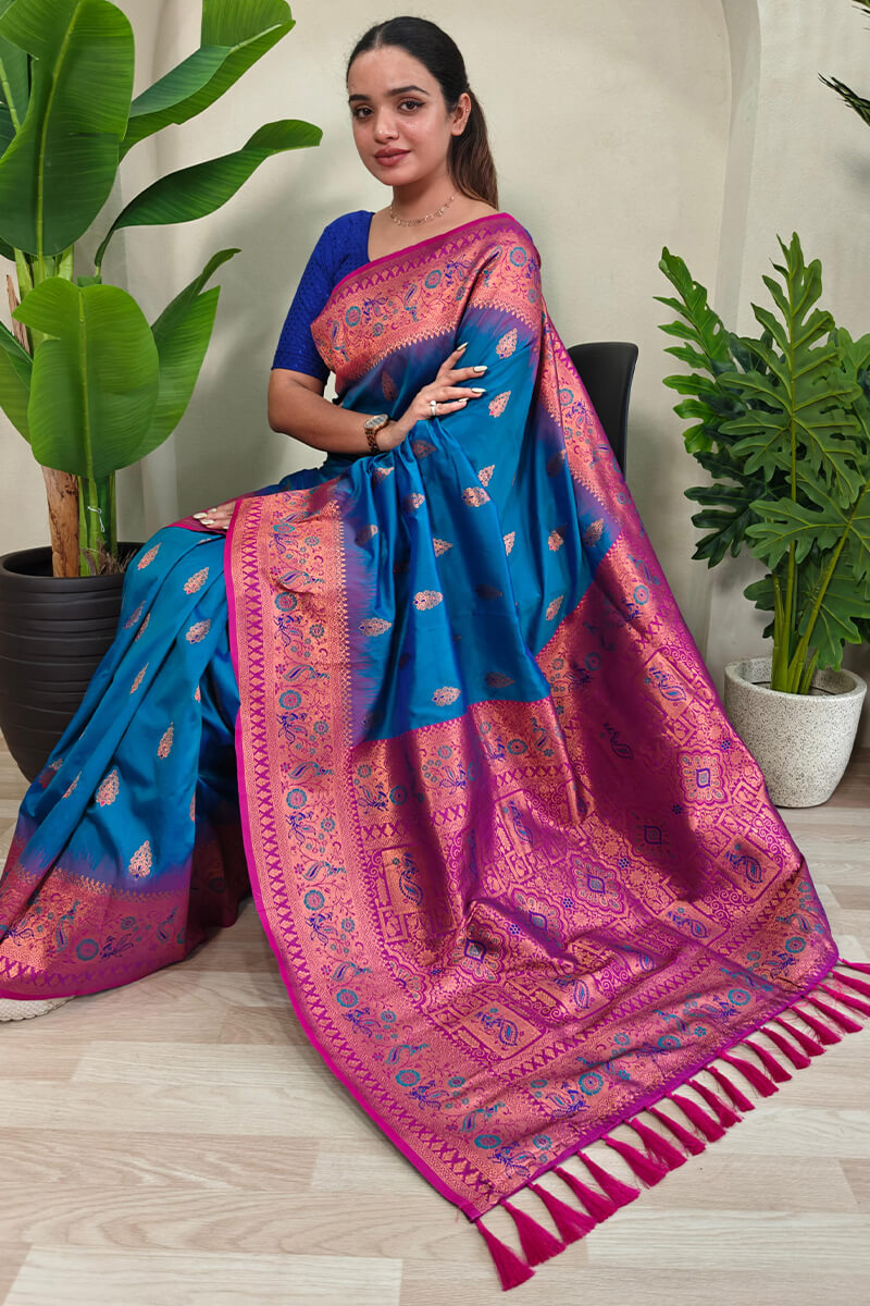 Capricious Blue Soft Banarasi Silk Saree With Deserving Blouse Piece - Surats Fabric