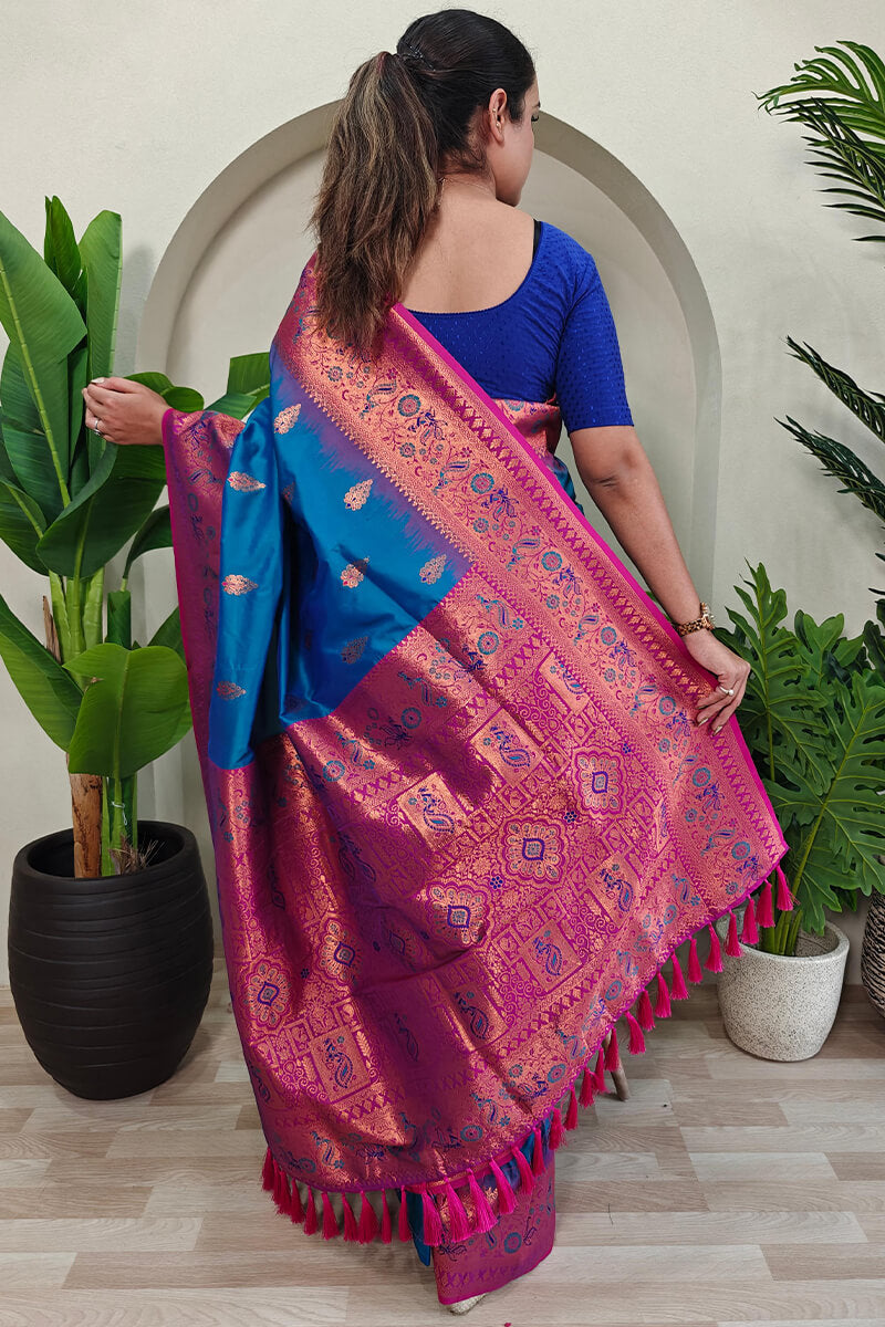 Capricious Blue Soft Banarasi Silk Saree With Deserving Blouse Piece - Surats Fabric